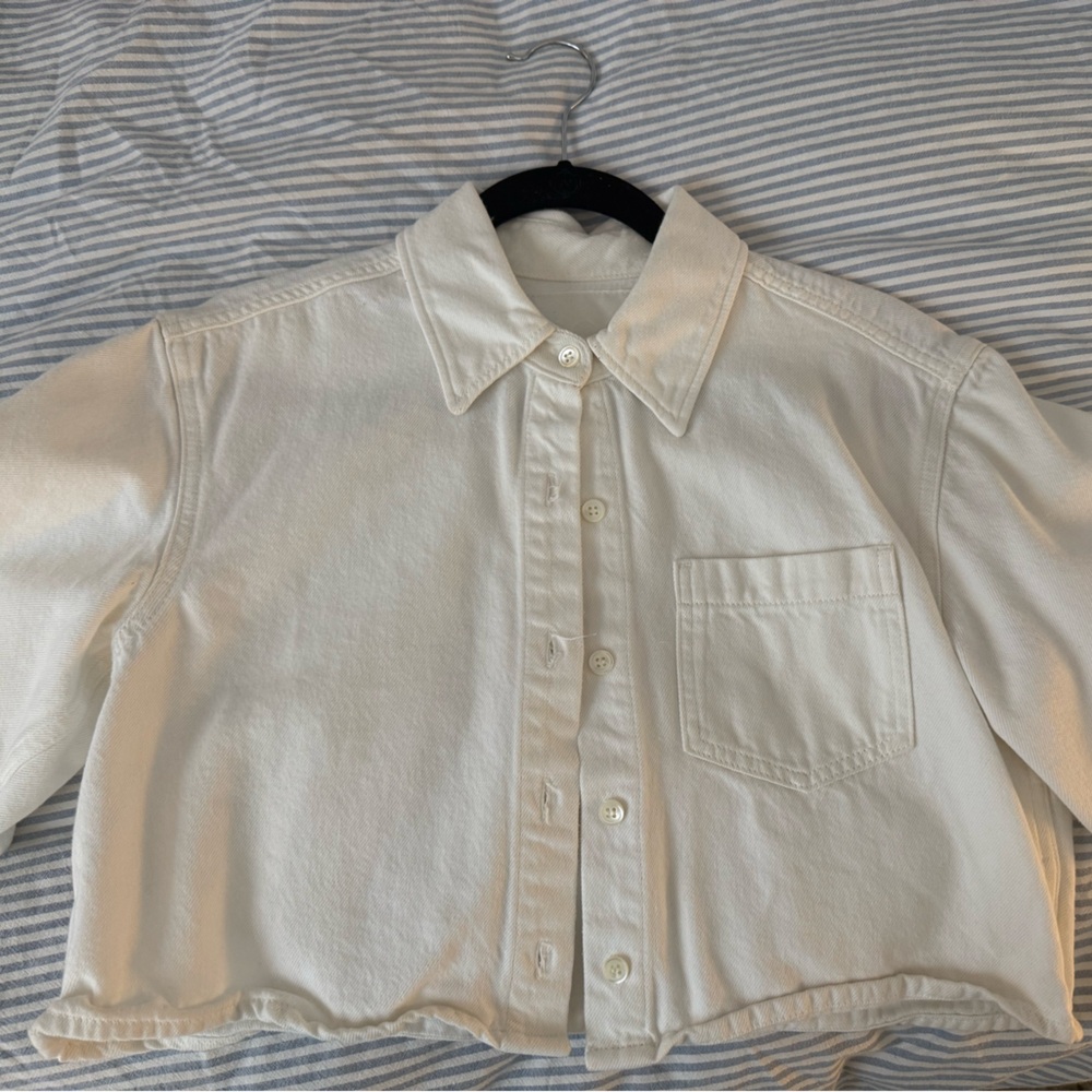 COS white denim short sleeve shirt